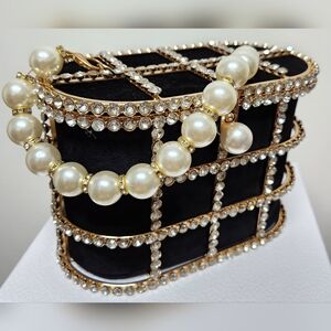 PEARL AND RHINESTONES Crossbody Cage Bag NWOT